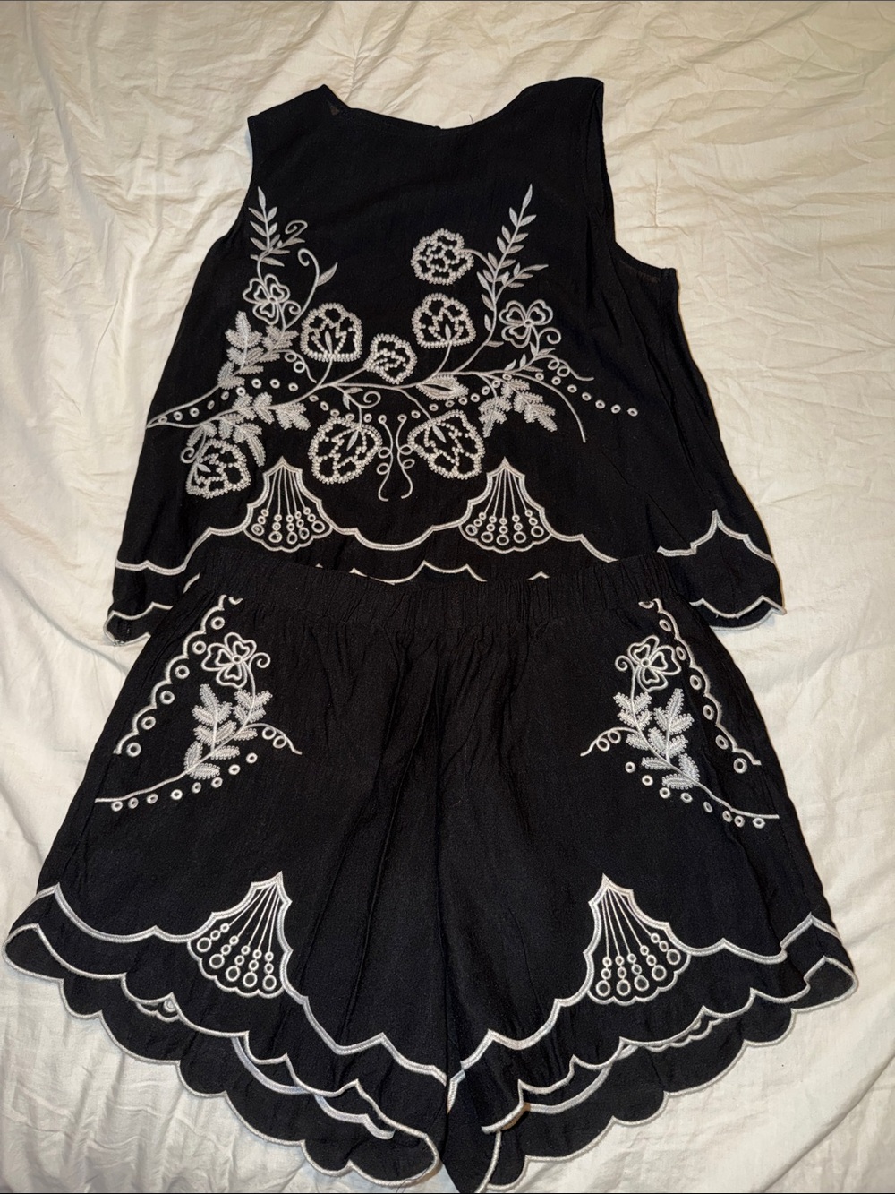 Black blouse and short set